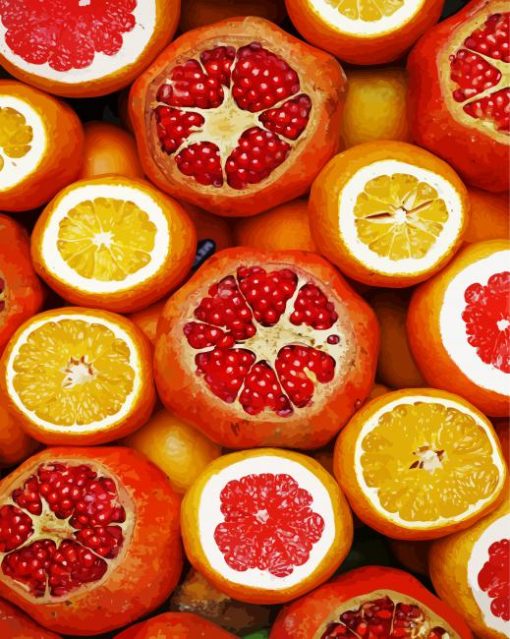 Pomegrante And Orange Citrus paint by numbers