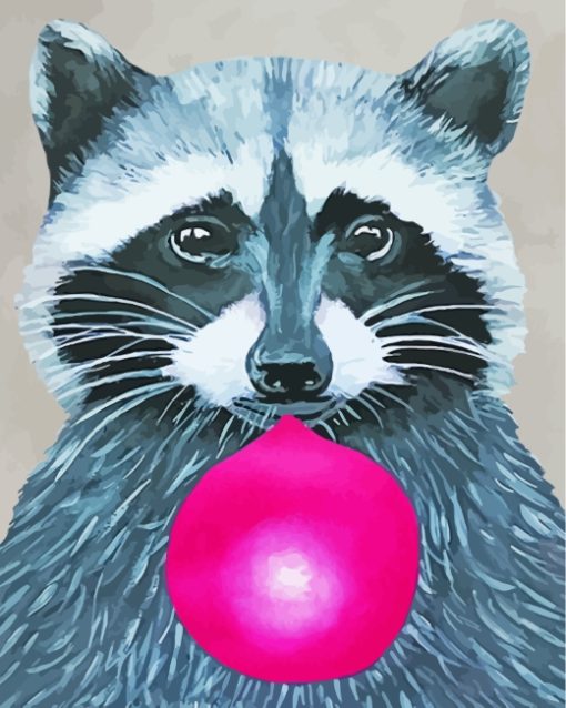 Raccoon Bubble Gum paint by numbers