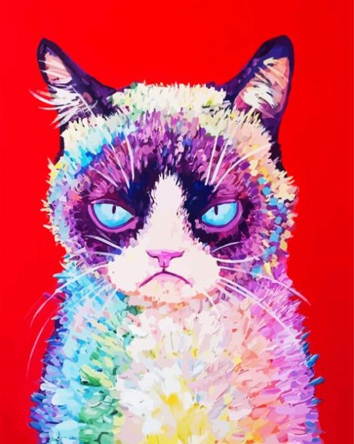 Rainbow Grumpy Cat paint by number