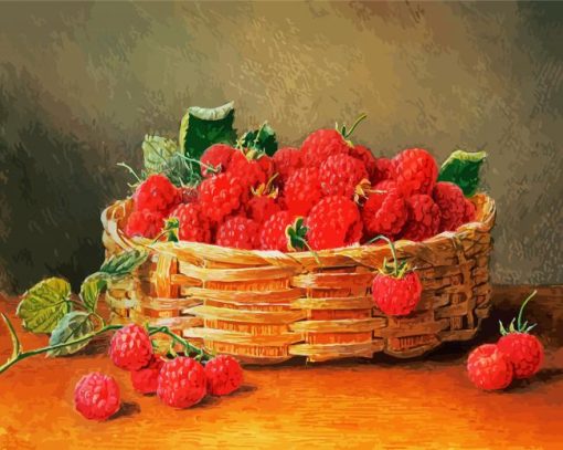 Raspberries Basket Still Life paint by number