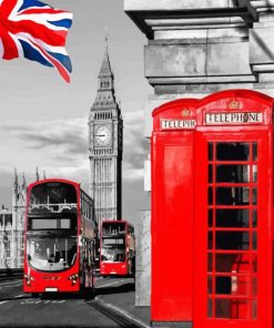 Red Booths And Bus In London England paint by numbers