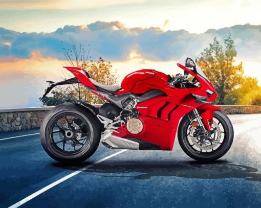 Red Ducati Motorcycle paint by number