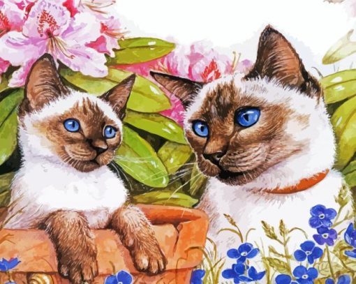 Siamese Cats And Flower paint by number