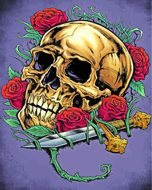 Skull Head And Roses paint by number