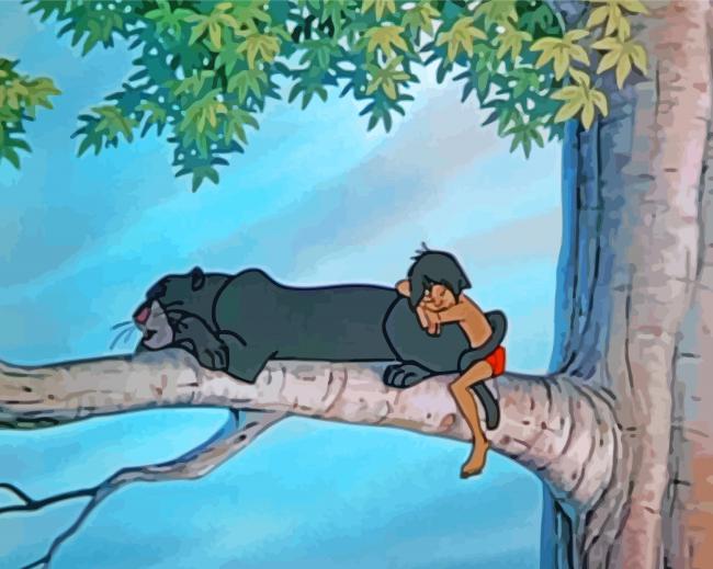 Sleeping Bagheera And Mowgli paint by number