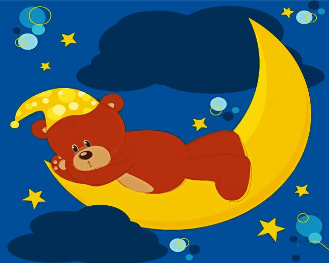 Sleeping Teddy Bear On Moon paint by number