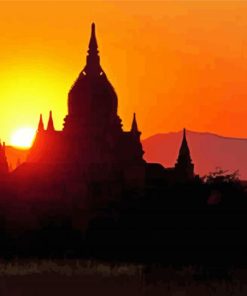 Sunset In Bagan Silhouette paint by number