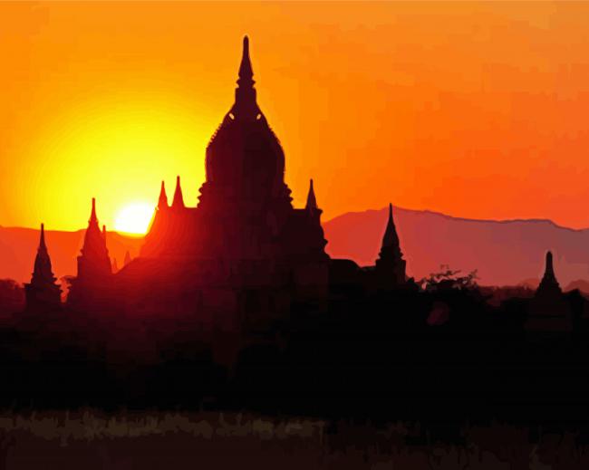 Sunset In Bagan Silhouette paint by number