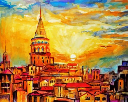Sunset Over Galata Tower paint by number
