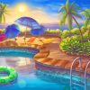 Sunset Swimming Pool paint by numbers