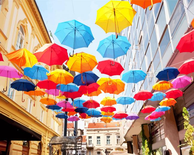 Umbrellas Street In Belgrade Serbia paint by numbers