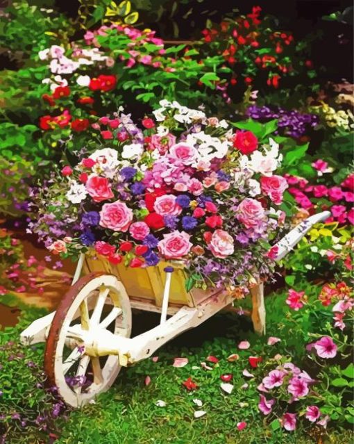 Wheelbarrow Full Of Flowers paint by numbers