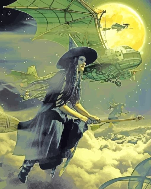 Witch Flying At Night paint by numbers