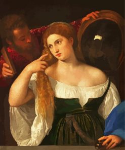 Woman With A Mirror By Tiziano paint by numbers