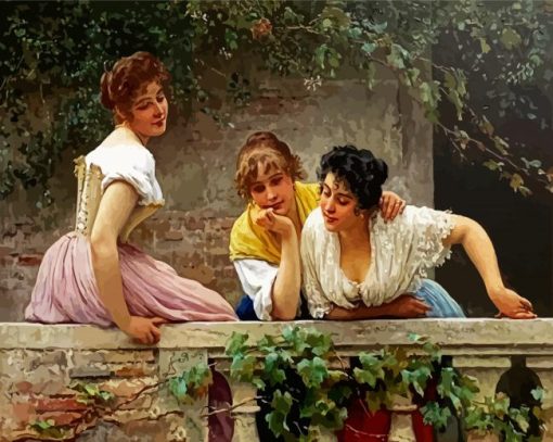Young Girls On Balcony paint by numbers