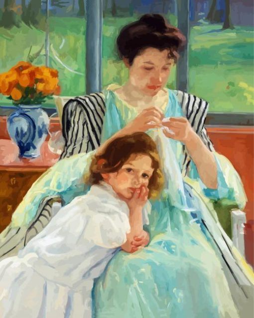 Young Mother Sewing paint by number