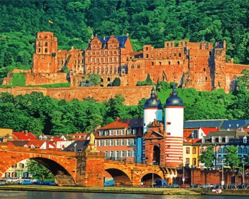 Aesthetic Heidelberg Castle paint by number