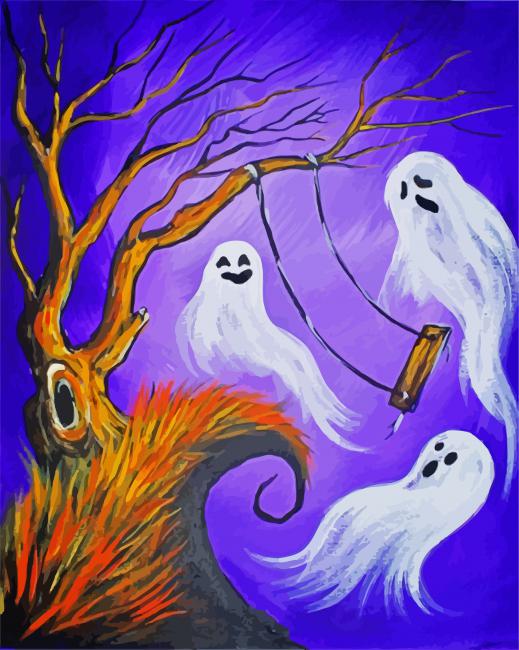 Aesthetic Halloween Ghosts paint by numbers