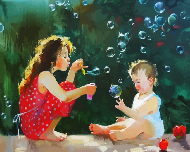 Aesthetic Siblings And Bubbles paint by numbers