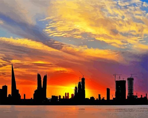 Bahrain Skyline Silhouette paint by number