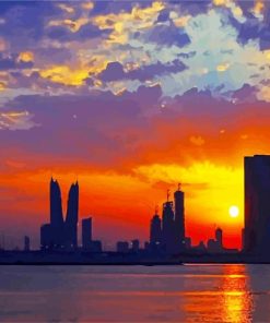 Bahrain Skyline Sunset Silhouette paint by number