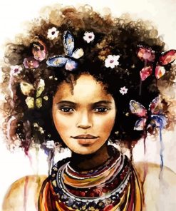 Black Woman Butterfly In Hair paint by numbers