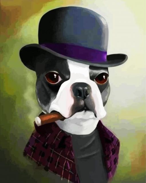 Boston Terrier With Hat paint by number