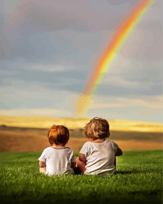 Brothers Watching The Rainbow paint by number