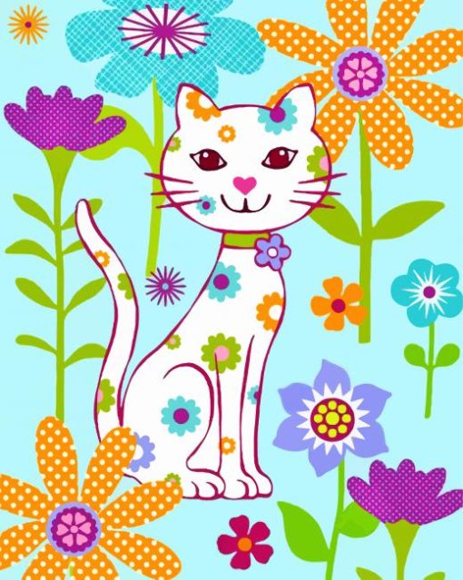 Cat With Flowers paint by numbers
