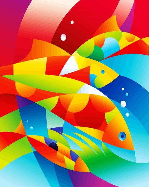Colorful Cubism Fishes paint by number