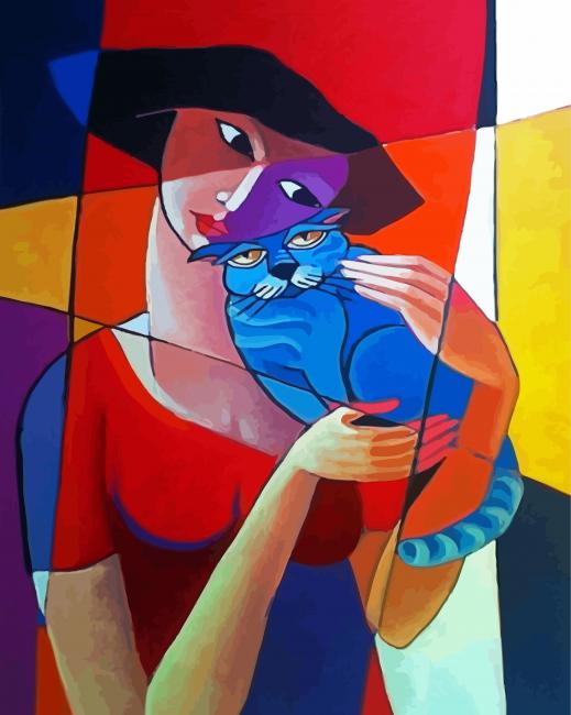Cubist Woman And Cat paint by number