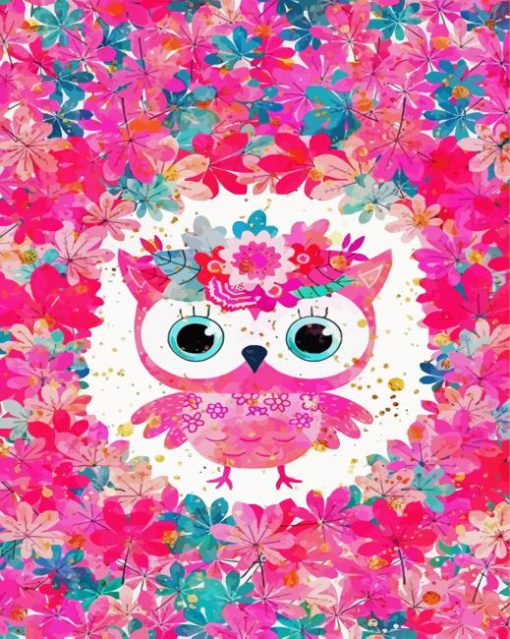 Cute Pink Floral Owl paint by numbers