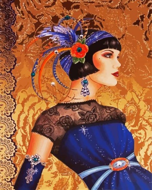 Deco Lady Wearing Blue paint by numbers