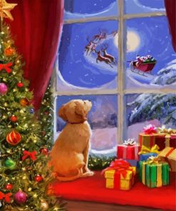 Dog Watching Santa paint by number