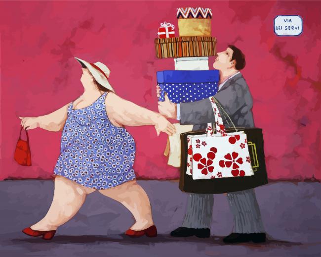 Fat Couple Shopping paint by numbers