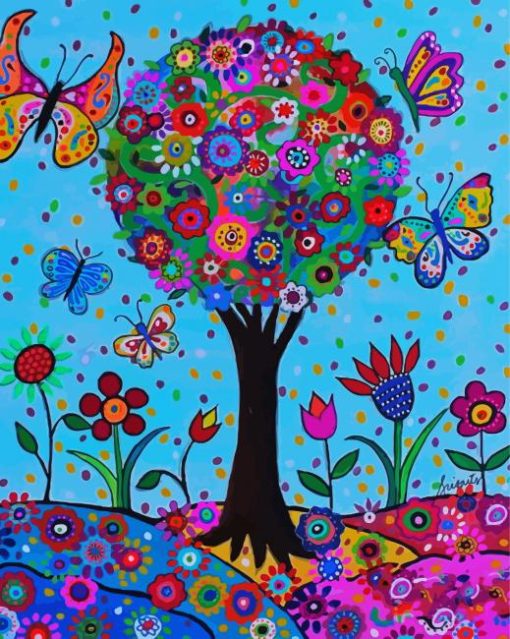 Floral Tree And Butterflies paint by numbers