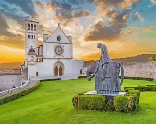 Italy Basilica Of San Francesco d'Assisi At Sunset paint by number
