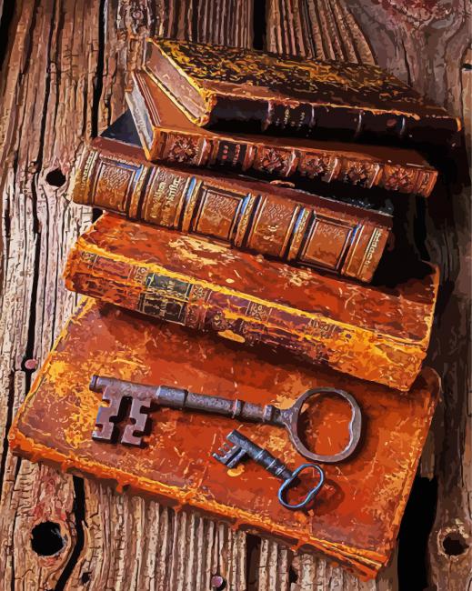 Keys On Antique Books Paint By Numbers - PBN Canvas