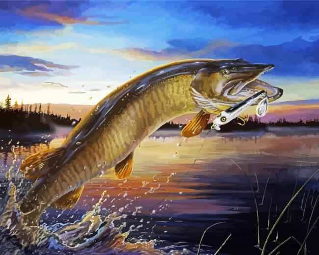 Musky Fish Jumping Paint By Numbers - PBN Canvas