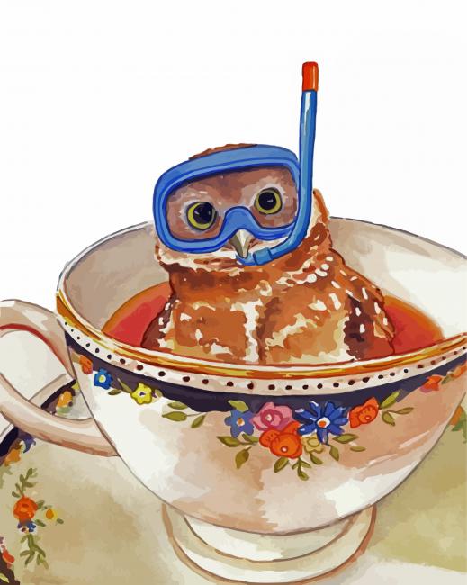 Owl In Cup Of Coffee paint by numbers