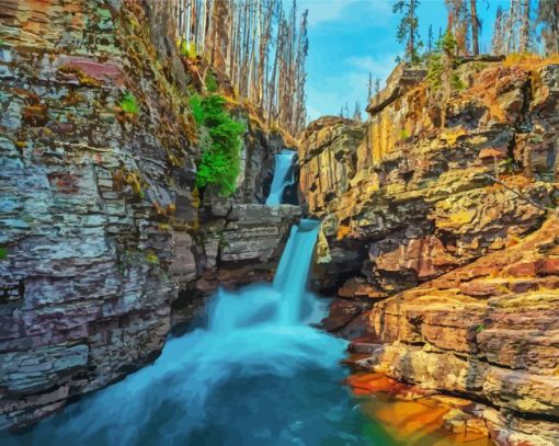 St Mary Falls Glacier National Park Montana paint by numbers