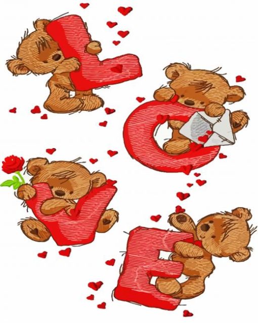 Teddy Bear Love paint by number