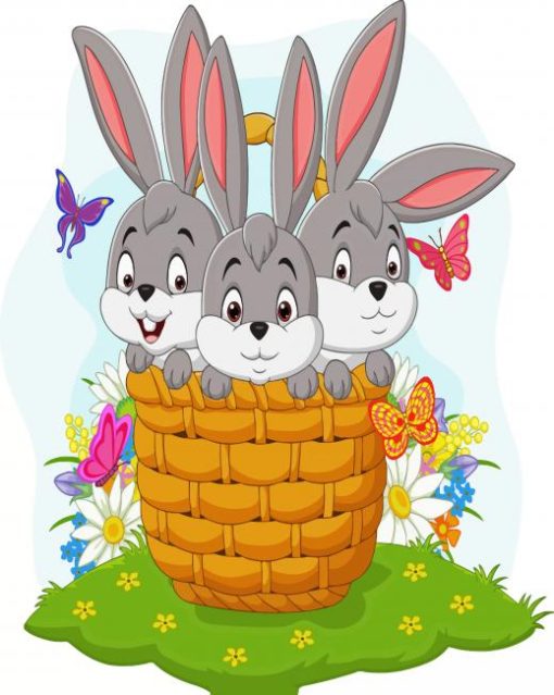 Three Rabbits In Basket Vector paint by number