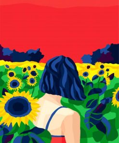 Woman In A Field Of Sunflowers paint by numbers