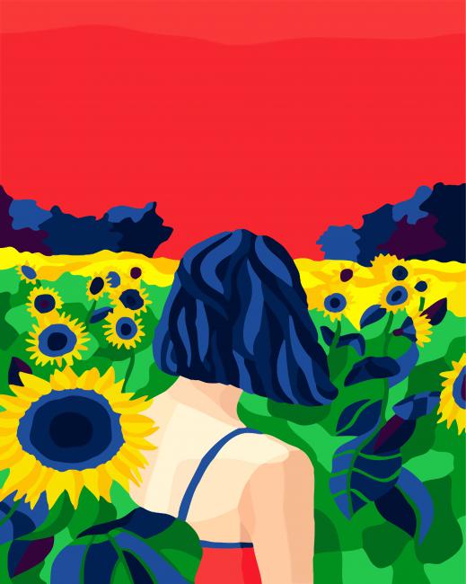 Woman In A Field Of Sunflowers paint by numbers