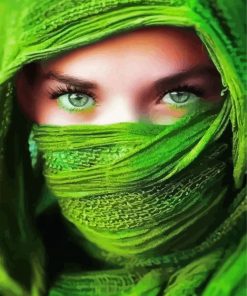 Woman With Green Veil And Eyes paint by number