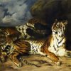 A Young Tiger Playing With Its Mother By Delacroix Eugène paint by number