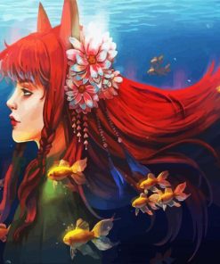 Anime Kitsune And Goldfish paint by number