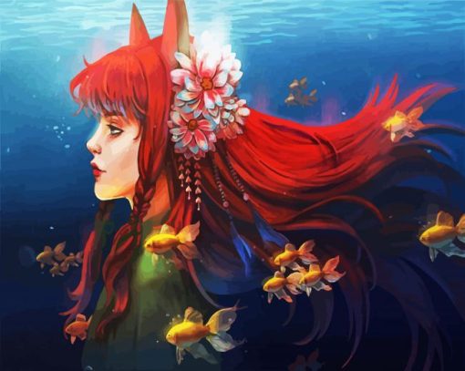 Anime Kitsune And Goldfish paint by number