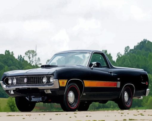 Black Ford Ranchero Car Engine paint by number